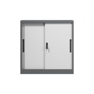 SMITH  ตู้เก็บเอกสารแบบทึบบานเลื่อน รุ่น Arlo ขนาด 40x90x90ซม. สีขาว-เทา