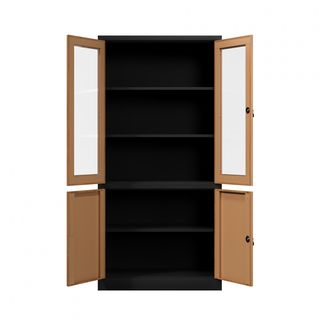 SMITH  ตู้เก็บเอกสารแบบกระจกและทึบบานเปิด รุ่น Archie-02 ขนาด 40x90x185ซม.  สีไม้-ดำ