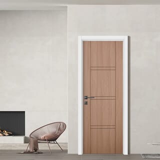 WELLINGTAN ประตูภายนอก UPVC บานทึบเซาะร่อง รุ่น UPVC-WEFU18-3 ขนาด 80x200ซม. สีเบจ (เจาะลูกบิด)