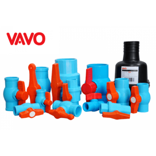 VAVO บอลวาล์วพีวีซี 3/4 (20) มือจับ ABS แบบสวม สีฟ้า