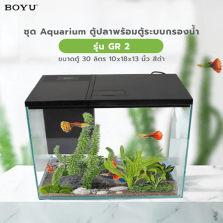 BOYU ชุดAquariumตู้ปลาพร้อมระบบกรองน้ำ รุ่นGR 2 ขนาดตู้30ลิตร ก10ย18ส13นิ้ว สีดำ