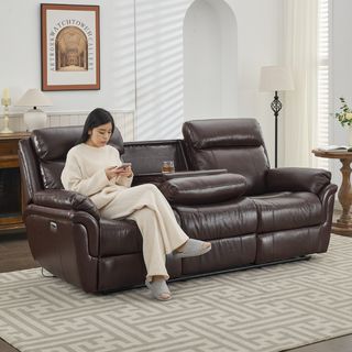  PULITO เก้าอี้พักผ่อนหนังแท้ปรับระดับไฟฟ้า 3 ที่นั่ง รุ่น Zander ขนาด 227x99.5x104 ซม. สีน้ำตาลเข้ม