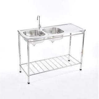 TECNOSTAR อ่างล้างจานแบบมีขาตั้ง 2 หลุม 1 ที่พัก ขนาด 120x50x19 ซม. TNS STT 12050 สีโครเมี่ยม