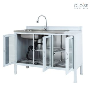 CLOSE เคาน์เตอร์โครงอลูมิเนียม ท๊อปซิงค์ SHIRO-120 ขนาด 120 x 53 x 90 ซม. สีขาว