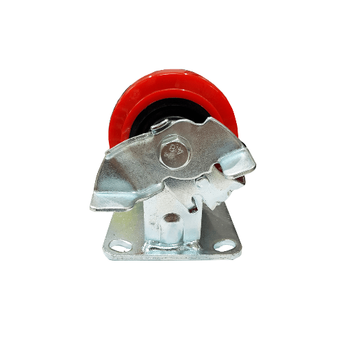 KAMPER ลูกล้อโพลียูรีเทน (PU) แป้นตาย- มีเบรค รุ่น 1053-100B 4 นิ้ว