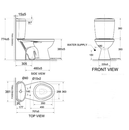 American Standard  สุขภัณฑ์สองชิ้น วินสตัน ใช้น้ำ 4.5 ลิตร  รุ่น 2695SCW-WT-0 ขนาด  สีขาว