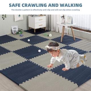 NINO WORLD ชุดแผ่นปูพื้นจิ๊กซอว์แบบหนา (4 แผ่น) PDS04-BG ขนาด 60x60x2 cm. สีน้ำเงิน-เทา