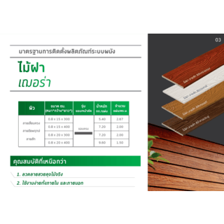 เฌอร่า ไม้ฝา รุ่นขอบตรง ลายสัก 0.8x15x300ซม. สีแดงเชอรี่