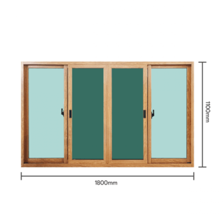 WELLINGTAN หน้าต่างอลูมิเนียมบานเลื่อน N-AWG1811-4P 180x110CM สีไม้ พร้อมมุ้ง