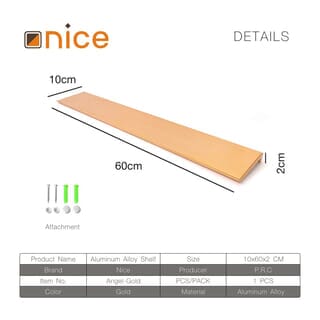 Nice ชั้นวางของติดผนังอลูมิเนียม รุ่น Angel-Gold ขนาด 10x60x2 ซม. สีทอง