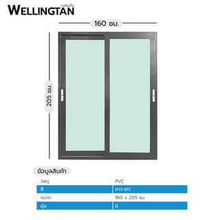 WELLINGTAN ประตูไวนิล บานเลื่อน SS (2-T) GYD1001 160x205ซม. สีขาว-เทา พร้อมมุ้ง