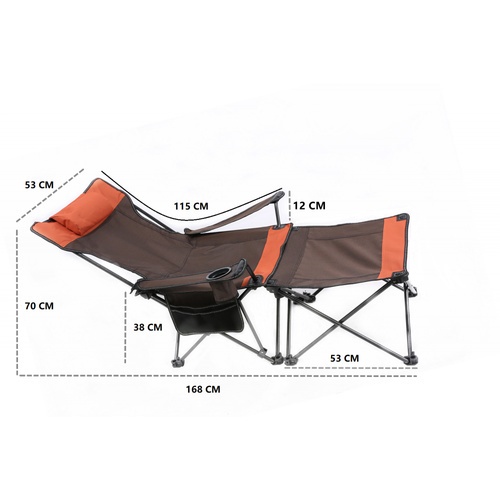 SUMMER SET เก้าอี้แคมป์ปิ้งพับปรับนอน รุ่น CR-005 ขนาด 58x168x58 ซม.  สีนํ้าตาล-ส้ม