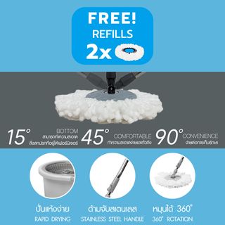 KLEANZY ชุดม็อปปั่นถังสเตนเลส ด้ามสเตนเลส รุ่น KXY-XBZ ขนาด 26x46x90-115 ซม. สีเทา