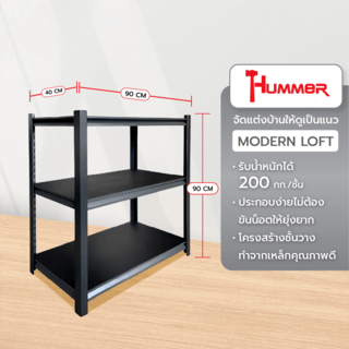 HUMMER ชั้นวางของอเนกประสงค์พื้นเหล็ก 3 ชั้น รุ่น SRFS-90BK ขนาด 90x40x90ซม. สีดำทราย