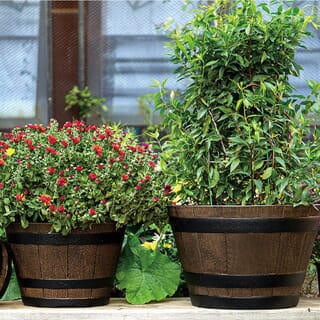 Tree O  กระถางต้นไม้ทรงถังวิสกี้  12นิ้ว รุ่น AM006 ขนาด 31*20.5ซม.  สีไม้ 