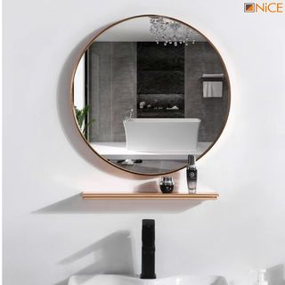 Nice ชุดกระจกอะลูมิเนียม ทรงกลม พร้อมถาด 60X60 ซม. รุ่น แองเจล่า-โกล สีทอง