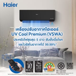 Haier เครื่องปรับอากาศ Hi-End Inverter (UV Cool Premium) PM2.5 Filter, Wifi Control, Human Sensor 13,300 BTU HSU-13VSWA03T