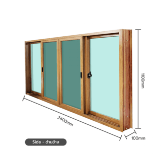 WELLINGTAN หน้าต่างอลูมิเนียมบานเลื่อน N-AWG2411-4P 240x110CM สีไม้ พร้อมมุ้ง
