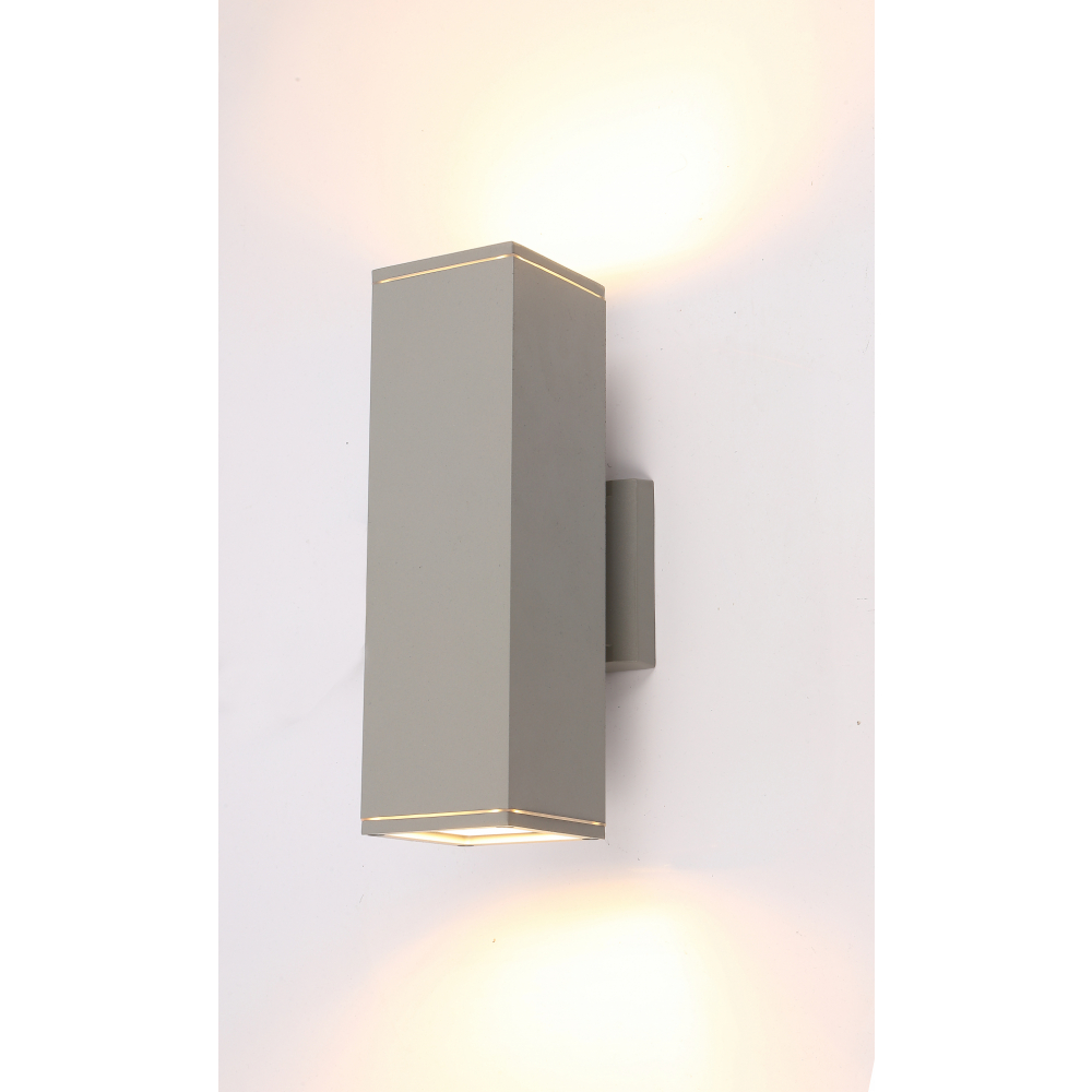 EILON โคมไฟติดผนังโมเดิร์น ทรงกระบอกสี่เหลี่ยม 2*E27 ขนาด 9x9x30cm IP65 รุ่น MVW026-D(G) สีเทา