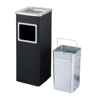 Kleanzy ถังขยะเหล็กเคลือบทรงเหลี่ยม . พร้อมที่เขี่ยบุหรี่  A-24C ขนาด  24×24×61ซม  สีดำ