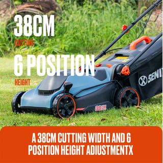 SENIX รถเข็นตัดหญ้าไฟฟ้า 380 มม. 1,600W (พ่วงสายไฟ 8 เมตร) รุ่น LPPE16-M1-EU สีน้ำเงิน - ดำ