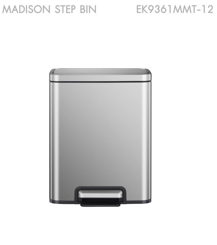 EKO ถังขยะสเตนเลสเหยียบเหลี่ยม 12 ลิตร รุ่น MADISON EK9361MMT-12 ขนาด 27.70x25.90x39.50 ซม. สีเงิน