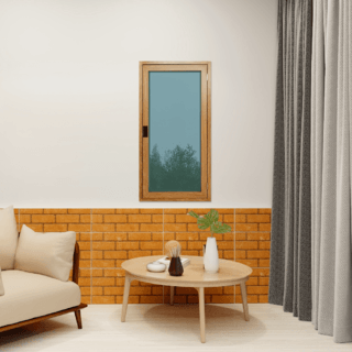 WELLINGTAN หน้าต่างอลูมิเนียมบานเปิด N-ACG0611 60x110CM สีไม้ พร้อมมุ้ง