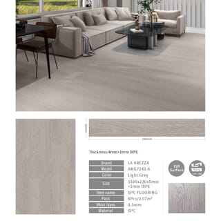 แผ่นปูพื้น SPC Click lock 230x1500x5มม +1มม IXPE  รุ่น AMG7141-6  สี light grey (2.07ตรม./6แผ่น) 