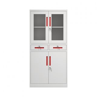 SMITH  ตู้เก็บเอกสารแบบกระจกและทึบบานเปิด รุ่น Artie ขนาด 40x90x185ซม.  สีขาว-แดง