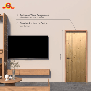 GREATWOOD ประตูไม้สนบานทึบลายระแนง รุ่น PINE004 80x200 ซม. สีธรรมชาติ