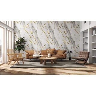 GREAT WOOD บอร์ด SPC ลายหินอ่อนเคลือบ UV รุ่นJF122025-UV-LJ80001T Size122x244x0.25cm. ลายขาวริ้วทอง