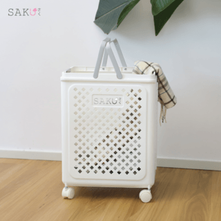 SAKU ตะกร้าล้อลากสูง มีหูหิ้วพับได้ รุ่น TG57418 ขนาด 37 x28 x 49 สีขาว