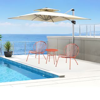 (1/2)SUMMER SET ชุดโต๊ะสนาม 2 ที่นั่ง รุ่น  Kenzo ขนาด โต๊ะ: 50x50x45 ซม.ขนาดเก้าอี้: 76x60x84 ซม.  สีแดง