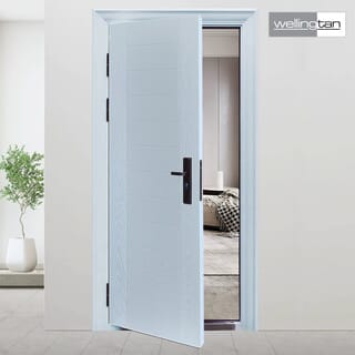 WELLINGTAN ประตูไฟเบอร์กลาส รุ่น P00-K06  80x200ซม. สีขาวลายโอ๊ค 