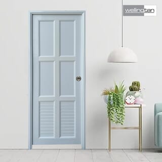 WELLINGTAN ประตูUPVC พร้อมวงกบบานพับ WK-UPL05 70x200ซม. สีขาว (เจาะลูกบิด)