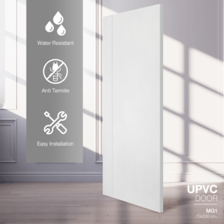 WELLINGTAN ประตูยูพีวีซี เซาะร่อง MG1 70x200 ซม. สีขาว (ไม่เจาะรูลูกบิด) 