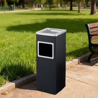 Kleanzy ถังขยะเหล็กเคลือบทรงเหลี่ยม . พร้อมที่เขี่ยบุหรี่  A-24C ขนาด  24×24×61ซม  สีดำ