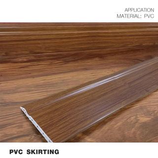 GREAT WOOD ไม้บัวล่าง PVC รุ่น SKG015 90×10×3000 มม. สีไม้สัก