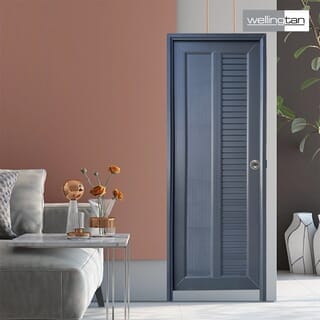 WELLINGTAN ประตูUPVC พร้อมวงกบบานพับ WK-P026 70x200ซม. สีเทา (ไม่เจาะลูกบิด)
