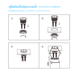 Verno ชุดปุ่มกดชำระทรงกลม 2 ระบบ รุ่น PQS-C4821HS  ขนาด 48 มม. 