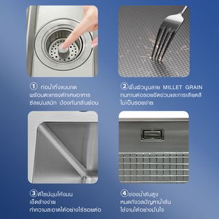 KOCH KITCHEN อ่างล้างจาน 1 หลุมไม่มีที่พัก SS304 75x46x22 ซม. MATINA สีเงิน