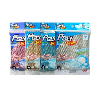 Poly-Brite ฟองน้ำล้างจาน หุ้มตาข่ายซิลเวอร์  (12 ชิ้น/แผง)