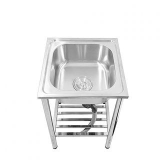 CROWN อ่างล้างจานพร้อมขาตั้ง 1 หลุมไม่มีที่พัก 50x50x77 ซม. SS1-5050 (1/2)