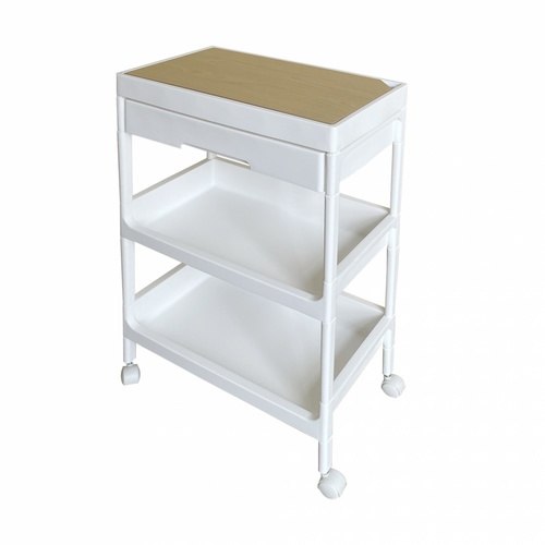 GOME ชั้นวางพลาสติกท็อปไม้ 3 ชั้น พร้อมถาดลิ้นชัก รุ่น GD680WH ขนาด 40X26X68 CM. สีขาว