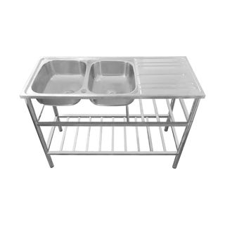 AXIA อ่างล้างจานพร้อมขาตั้ง 2 หลุมมีที่พัก 55x125x95 ซม. PP ST 12050