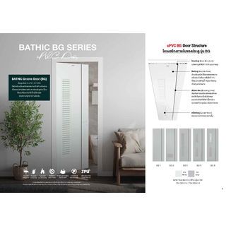 BATHIC ประตูยูพีวีซี รุ่น Groove BG1 ขนาด 70x200 ซม. สีเทา (เจาะลูกบิด)