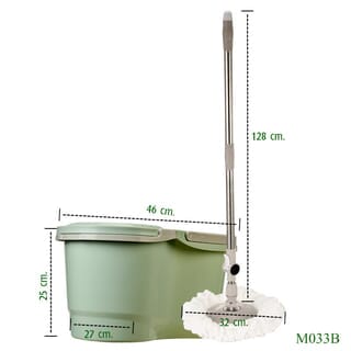 KLEANZY ชุดม็อปปั่นถังสเตนเลสถอดหัวปั่นได้ ด้ามสเตนเลส รุ่น HDR-M033B  ขนาด 27x46x25 CM (6L) สีเขียว