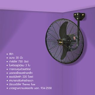INOVA พัดลมอุตสาหกรรมติดผนัง ขนาด 30 นิ้ว DFPT750-TW สีดำ