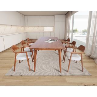 ชุดโต๊ะอาหารไม้สักแท้ รุ่นขาเฉียงเก้าอี้ฮิโรชิม่า 6 ที่นั่ง ขนาด 200x90x80ซม. สีสักทอง สไตล์มินิมอล