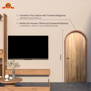 GREATWOOD ชุดประตูไม้มะฮอกกานีบานโค้งทึบพร้อมวงกบ รุ่น Semi Circle 001 80x210ซม. สีธรรมชาติ